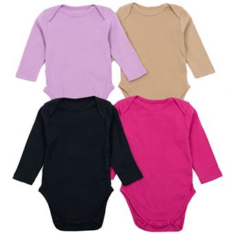 Leveret Baby Four Pack Long Sleeve Solid Girls Bodysuit