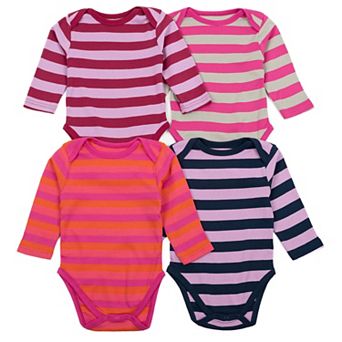Leveret Baby Four Pack Long Sleeve Bodysuit Girls Stripe 1