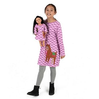 Leveret Girls and Doll Cotton Dress Llama