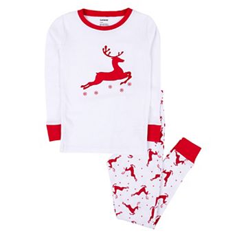 Leveret Kids Two Piece Cotton Pajamas Reindeer Red and White