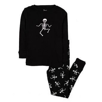 Leveret Kids Two Piece Cotton Pajamas Skeleton Black