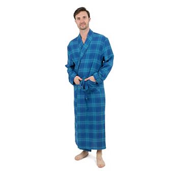 Leveret Mens Flannel Robe Navy and Blue Striped