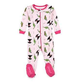 Leveret Kids Footed Cotton Pajama Dinosaur Pink