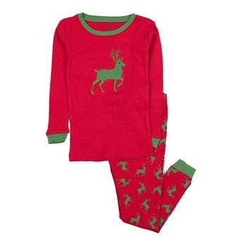Leveret Kids Two Piece Cotton Pajamas Reindeer Red and Green