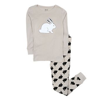 Leveret Kids Two Piece Cotton Pajamas Bunny Gray