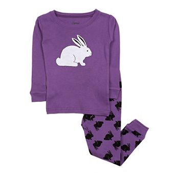Leveret Kids Two Piece Cotton Pajamas Bunny Purple