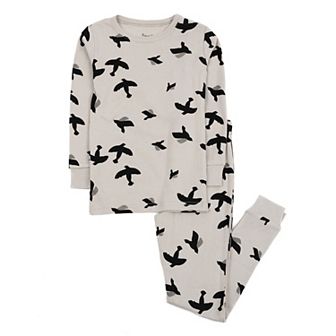Leveret Kids Two Piece Cotton Pajamas Bird Gray