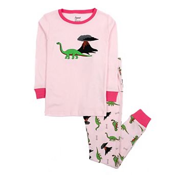 Leveret Kids Two Piece Cotton Pajamas Dinosaur Pink
