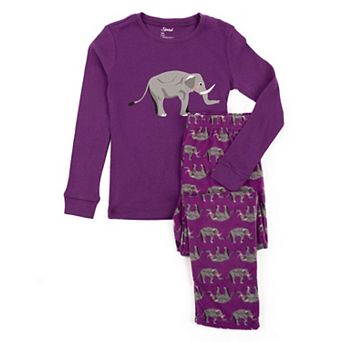 Leveret Kids Cotton Top and Fleece Pants Pajamas Purple Elephant