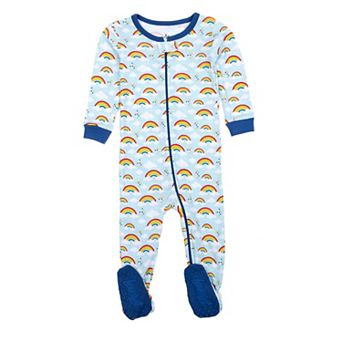 Leveret Kids Footed Cotton Pajama Rainbow Blue