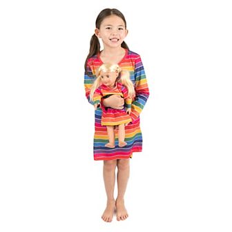 Leveret Girls and Doll Nightgown Striped Colorful