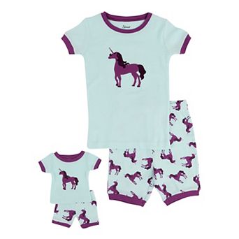 Leveret Girls and Doll Short Pajamas Unicorn