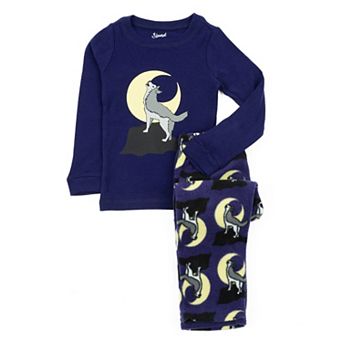Leveret Kids Cotton Top and Fleece Pants Pajamas Wolf