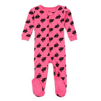 Leveret Kids Footed Cotton Pajama Bunny Pink
