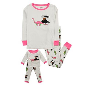Leveret Girls and Doll Cotton Pajamas Dinosaur Gray