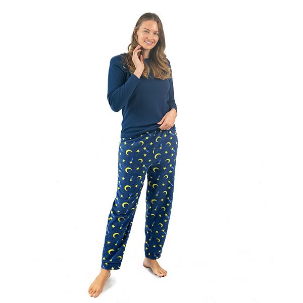 Leveret Womens Cotton Top and Fleece Pants Moon