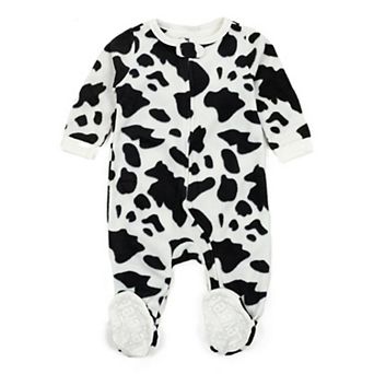 Leveret Kids Footed Fleece Pajama Cow Black