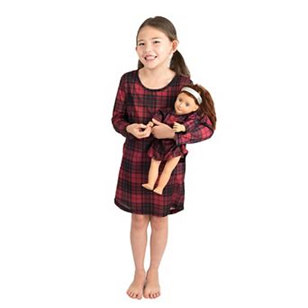 Leveret Girls and Doll Nightgown Plaid Black and Red