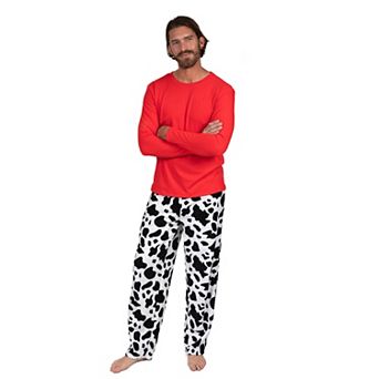 Leveret Mens Cotton Top and Fleece Pants Cow Black