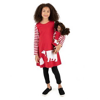 Leveret Girls and Doll Cotton Dress Bear