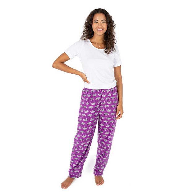 Leveret Womens Fleece Pants Purple Elephant