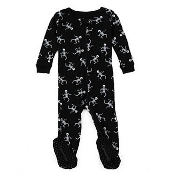 Leveret Kids Footed Cotton Pajama Skeleton Black