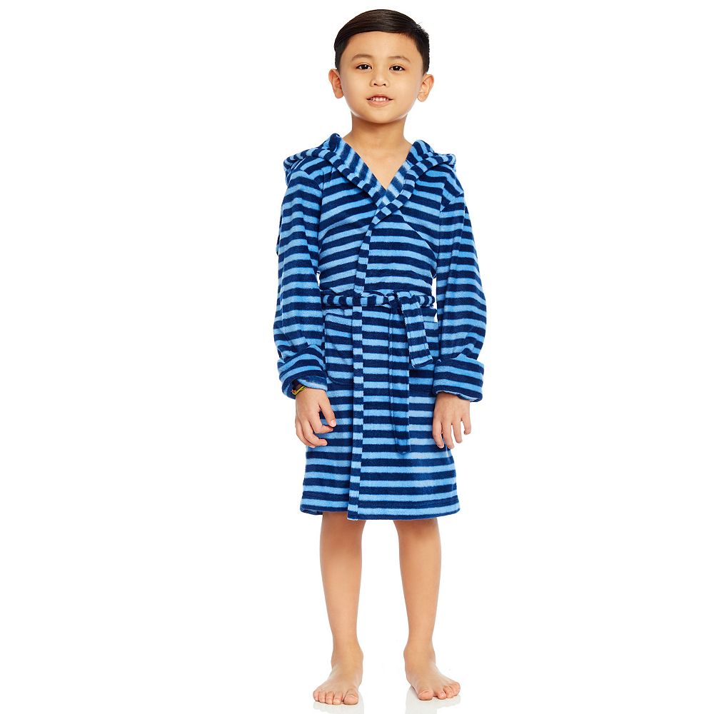 Leveret Kids Fleece Hooded Robe Striped Blue & Navy 16 Year
