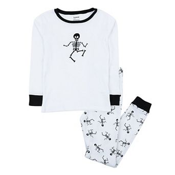 Leveret Kids Two Piece Cotton Pajamas Skeleton White