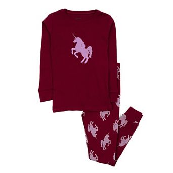 Leveret Kids Two Piece Cotton Pajamas Unicorn Maroon