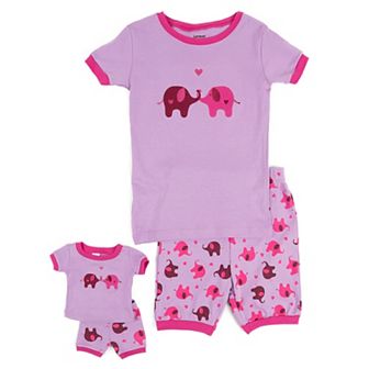 Leveret Girls and Doll Short Pajamas Elephants