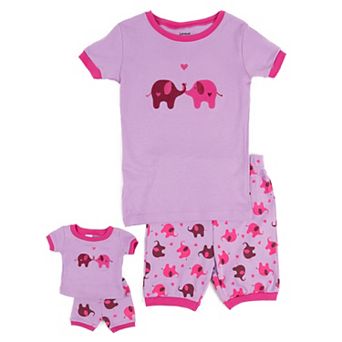 Leveret Girls and Doll Short Pajamas Elephants