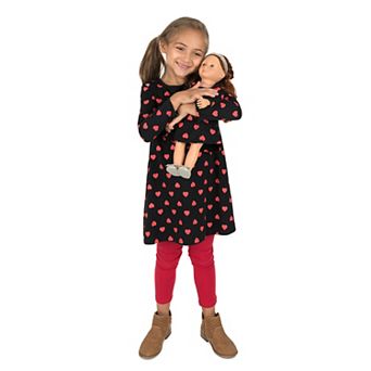 Leveret Girls and Doll Cotton Dress Hearts