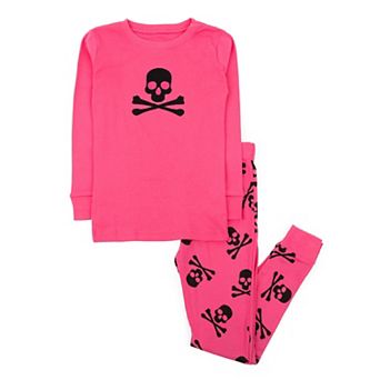 Leveret Kids Two Piece Cotton Pajamas Pink Skulls