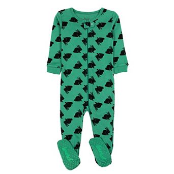 Leveret Kids Footed Cotton Pajama Bunny Green