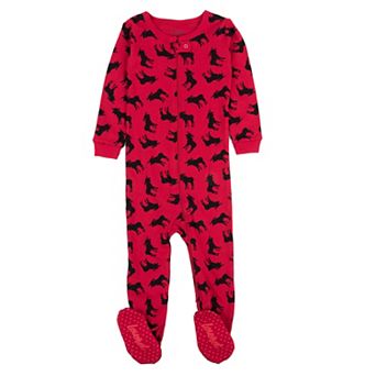 Leveret Kids Footed Cotton Pajama Red Moose