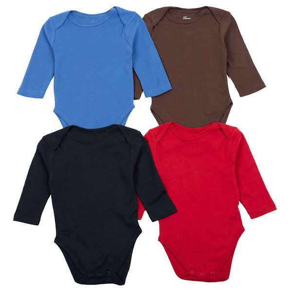 Leveret Baby Four Pack Long Sleeve Solid Boys Bodysuit