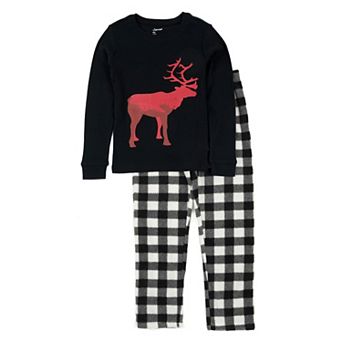 Leveret Kids Cotton Top and Fleece Pants Pajamas Reindeer