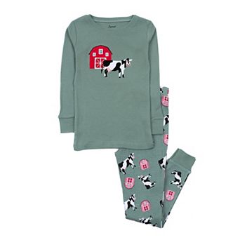 Leveret Kids Two Piece Cotton Pajamas Cow Green