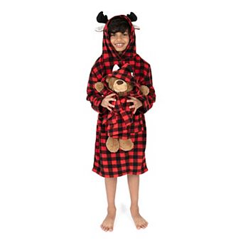 Leveret Girls And Doll Fleece Hooded Robe Moose