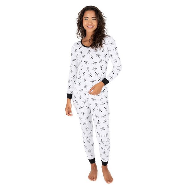 Leveret Womens Two Piece Cotton Pajamas Skeleton White