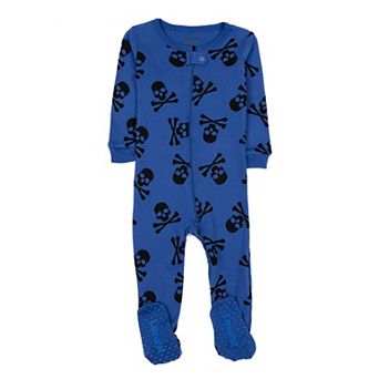Leveret Kids Footed Cotton Pajama Blue Skulls