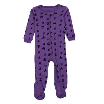 Leveret Kids Footed Cotton Pajama Dog Paw Purple
