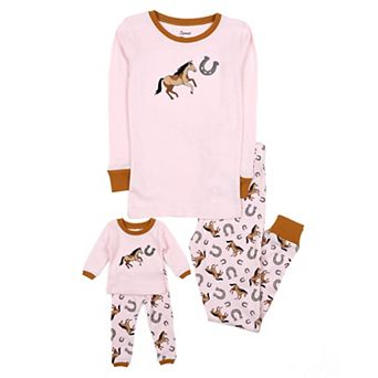 Leveret Girls and Doll Cotton Pajamas Pink Horse