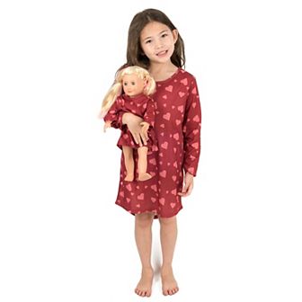 Leveret Girls and Doll Nightgown Hearts