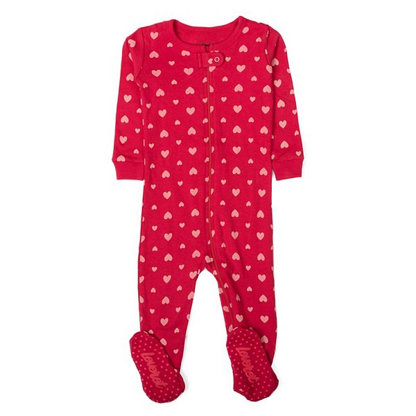 Leveret Kids Footed Cotton Pajama Hearts