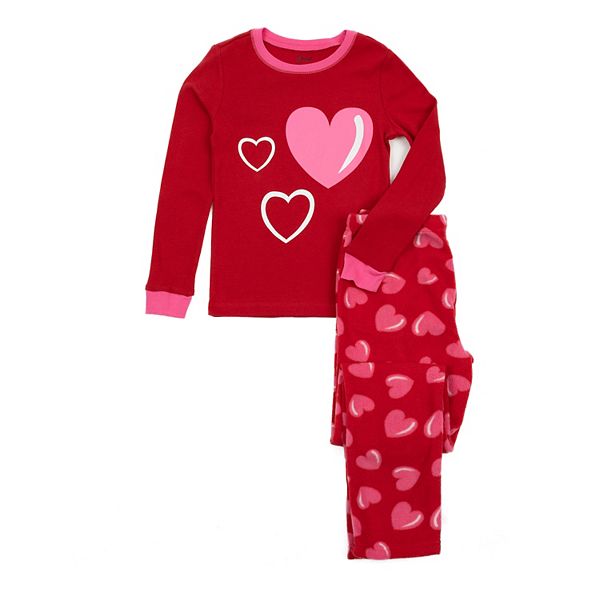 Leveret Kids Cotton Top and Fleece Pants Pajamas Heart