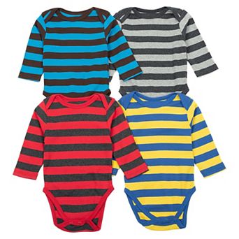 Leveret Baby Four Pack Long Sleeve Bodysuit Boys Stripe 2