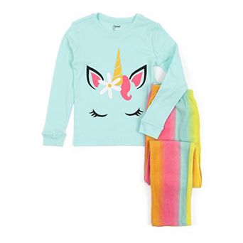 Leveret Kids Cotton Top and Fleece Pants Pajamas Rainbow