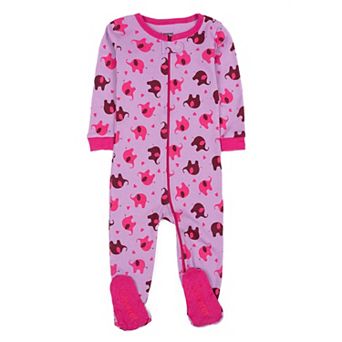 Leveret Kids Footed Cotton Pajama Pink Elephant