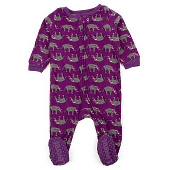 Leveret Kids Footed Fleece Pajama Purple Elephant
